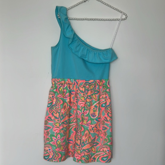 Lilly Pulitzer Blue Asymmetrical One-Shoulder Sundress ~ Size Medium - Picture 4 of 7